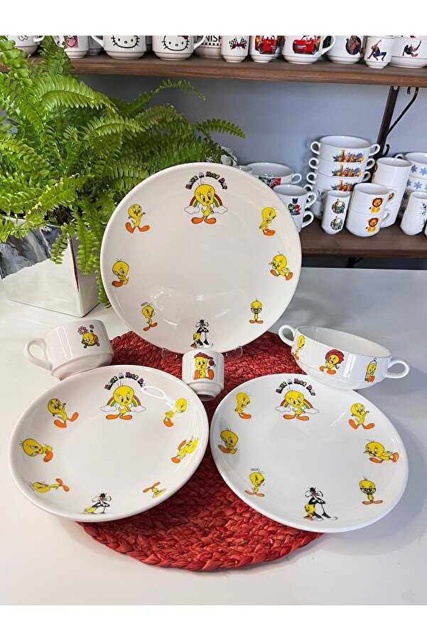 TEBAK COLLECTION TWEETY DESENLİ 6 parça ÇOCUK BEBEK YEMEK TAKIMI BESLENME SETİ