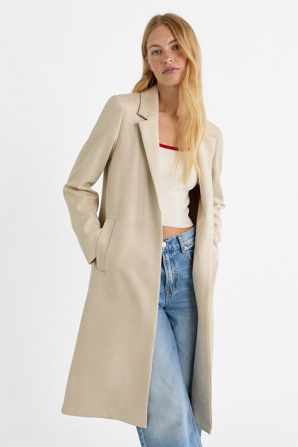 Stradivarius Long Faux Suede Coat Trendyol