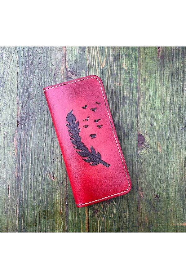 Atolyeff-Feather and Bird Pattern Scraping Handmade Real (Genuine) Leather Wallet 1