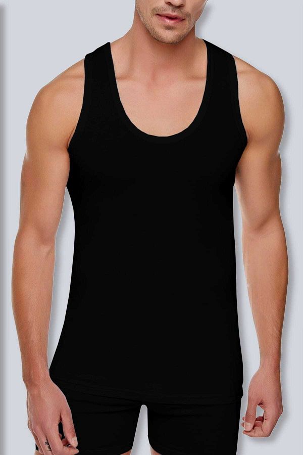 Tutku-Men's Black 6-Pack Cotton Rib Undershirt 1