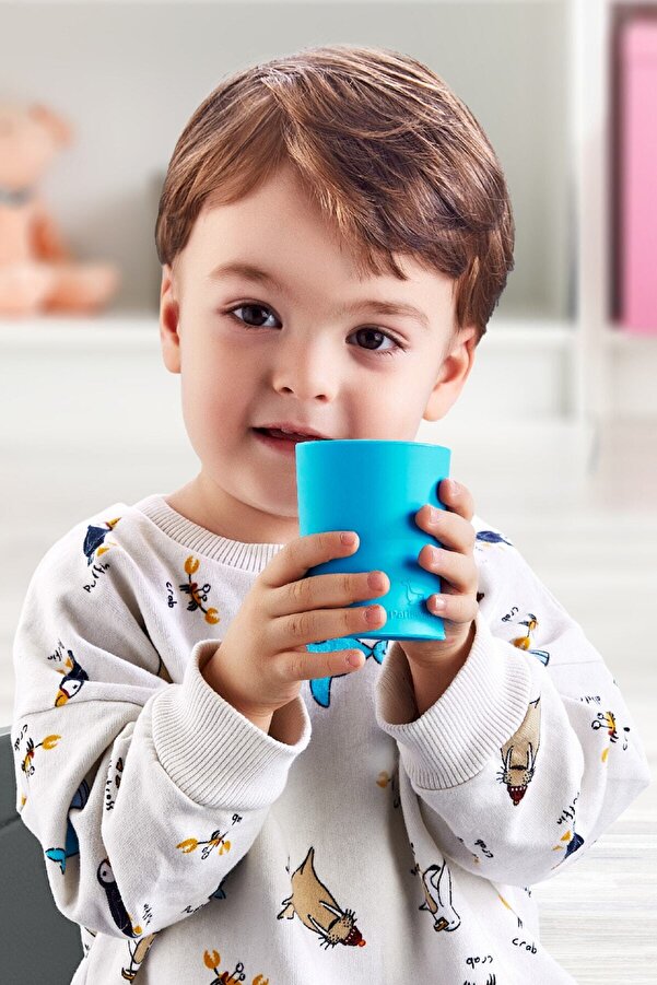 Parlaware Silikon Bardak, Kolay Tutulan, Alıştırma Bardağı, Blw Çocuk, Bebek. Mavi