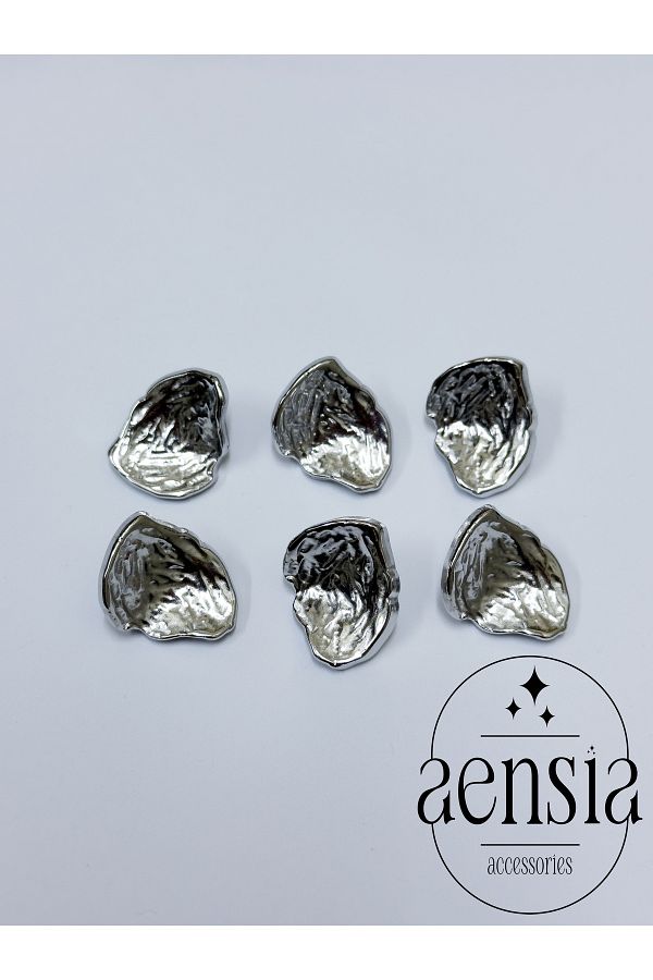 aensia-Argintiu Argintiu șifonat Asimetric Convex Shell Model Metal Coat Jacket Button 2,54 CM Button - Pachet de 6 1