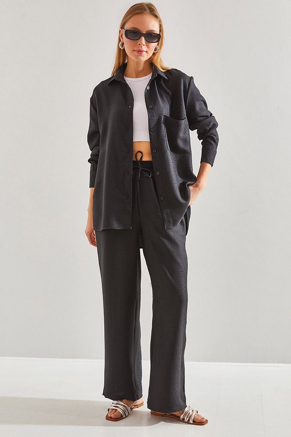 Bianco Lucci-Women's Elastic Waist Trousers Bottom and Top Set 1
