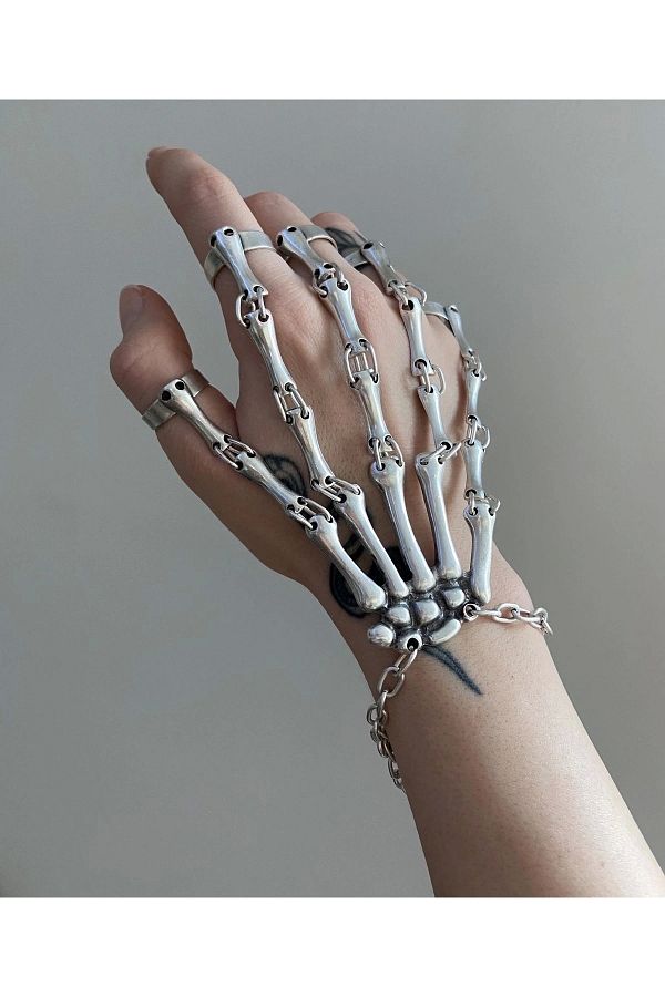 DarkellaStore Gothic Punk Skeleton Hand Accessory Skeleton Basilisk Skeleton Ring Bracelet Trendyol