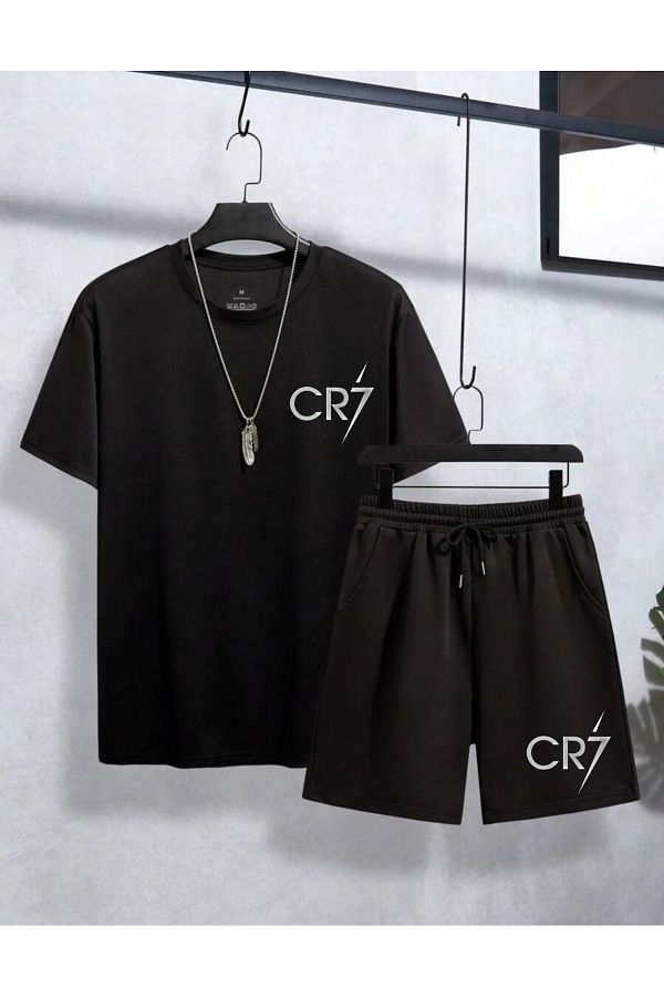 AMMA Unisex Black Cristiano Ronaldo CR7 Printed Bottom Top T Shirt Shorts Set Trendyol