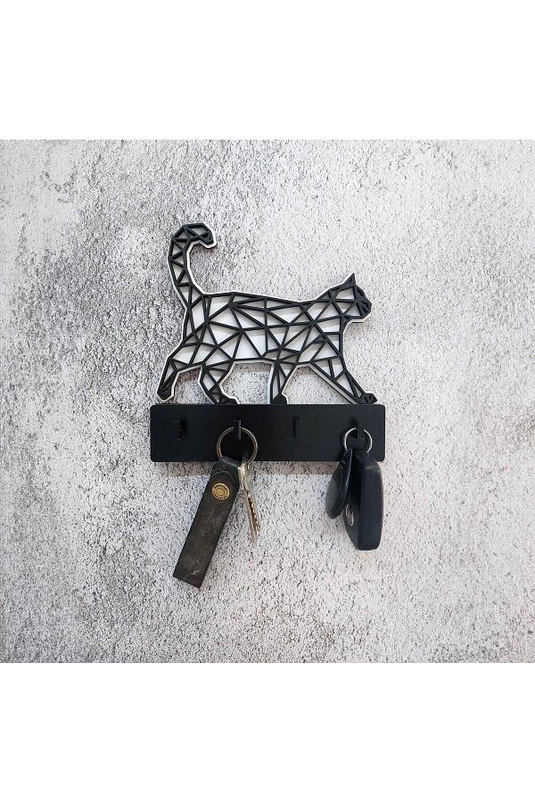 CajuArt-Neat Keychain with Geometric Cat Pattern - Wall Hanger 1