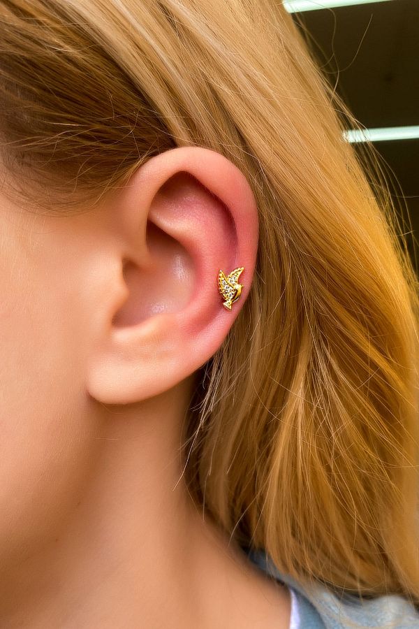 Glamie Jewelry Gold Plated Bird Steel Piercing Earrings Trendyol