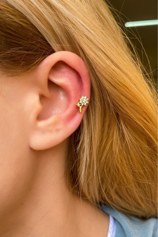 Glamie Jewelry Gold Plated Daisy Steel Piercing Earrings Trendyol