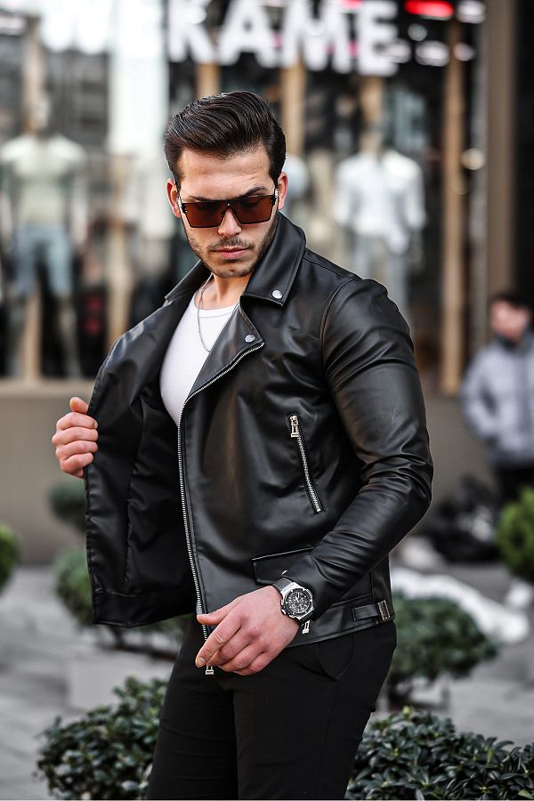 Moderk New Season Men s Side Zipper Leather Jacket