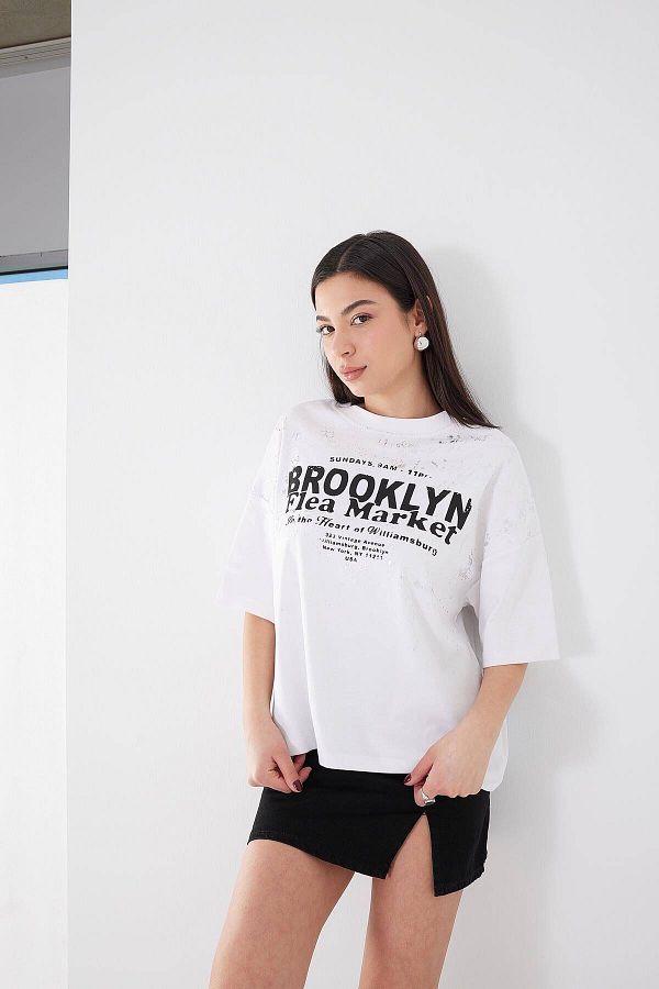 Addax Brooklyn Flea Market Printed T shirt P15691 k13 Trendyol