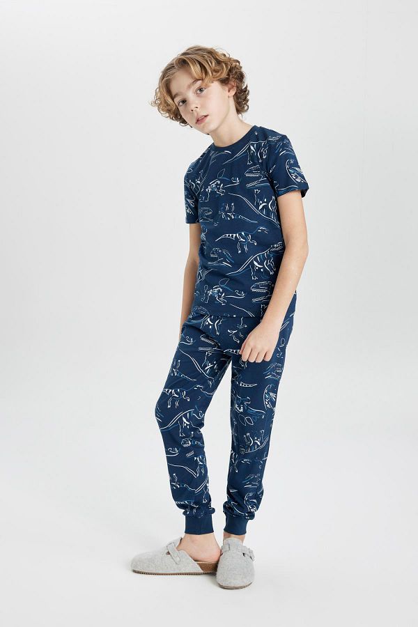 DeFacto-Boys' Pajamas Set - Dinosaur Print, Crew Neck, Short Sleeve, Top and Bottom Set C0839A824Sp 1