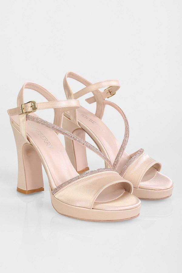 Shoeberry Women s Alaia Nude Satin Stone Platform Heeled Shoes Trendyol