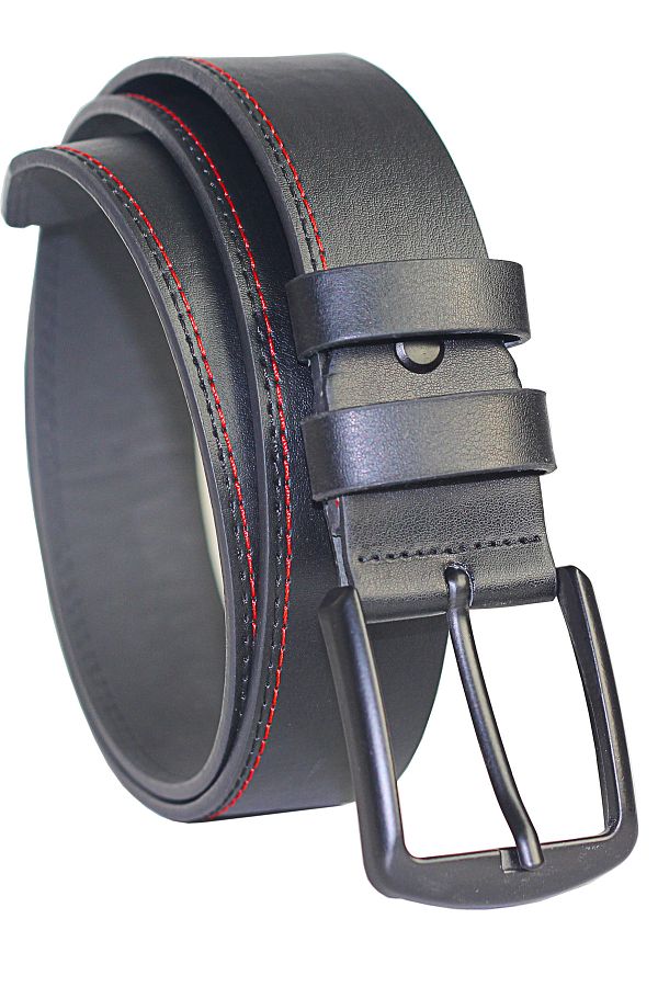 Arkem-Curea Sport Barbati 4 Cm Cusaturi Rosii, Curea din Piele Pu, Pentru Blugi Si Pantaloni Canvas, Curea 1
