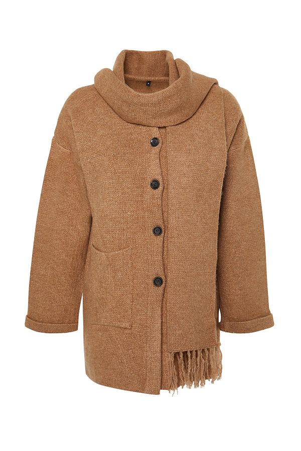 Trendyol Collection Brown Knitwear Shawl Coat TWOSS24KB00004