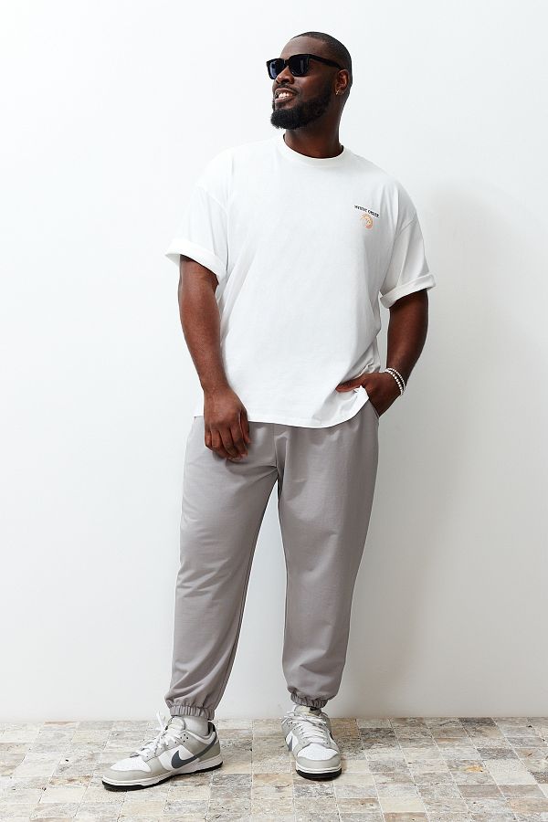 Trendyol Collection Gray Oversize Comfortable Large Size Sweatpants 100 Cotton TMNSS24AJ00001 Trendyol