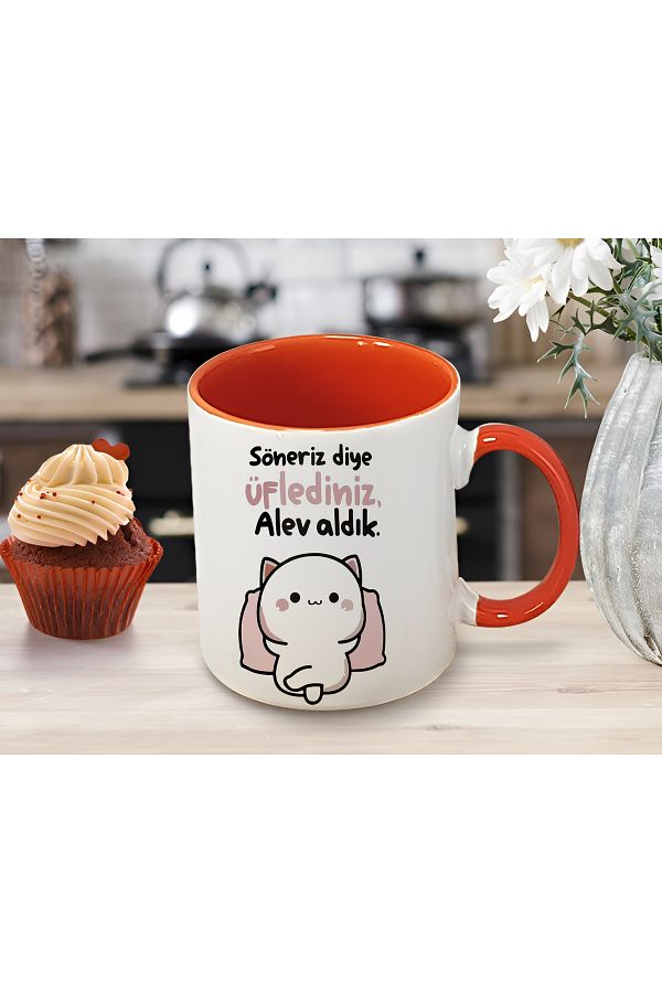 GünayStore-كوب Mochi Cat مطبوع باللون الأحمر من الداخل ومقبض 1