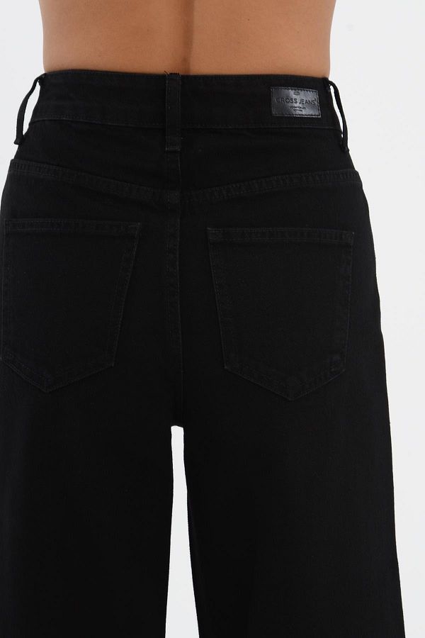 CROSS JEANS Weslie Black High Waist Zippered Wideleg Fit