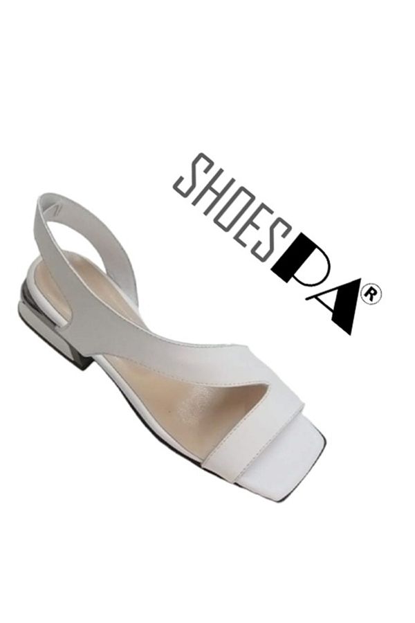 ShoesPA White Napa Leather Crossed Belt Heeled Sandals Trendyol