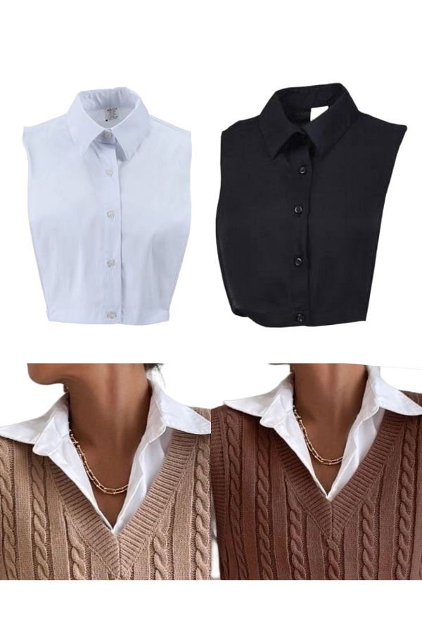 tessetur Bone diyar Pack of 2 Fake Shirt Collar Black and White Low cut Concealer Into Sweater Dress Collar