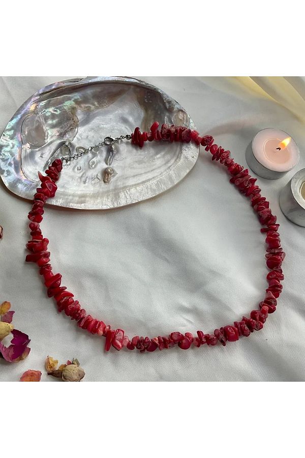 Elifsu Jewelry Coral Colored Stone Crackle Necklace