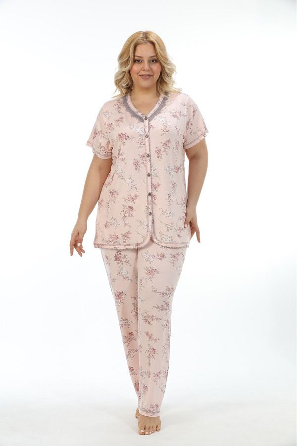 Etoile-MĂRIME MARE 70% BAMBUS 30% BUMBAC TEXTURA MOLE CU NASTONI ÎN FAȚĂ SET DE PIJAMA PENTRU FĂMĂ 73360 1