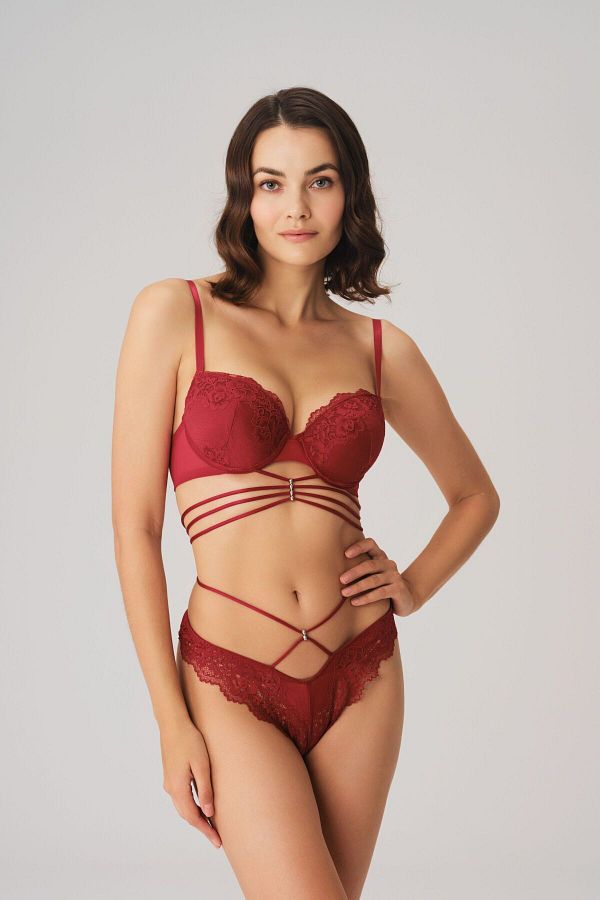 Anıl-Women's Underwire Supported Padded Belly Detailed Lace Bra and String Set (4826) 1