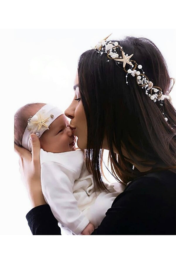 Stilo Hüner Aksesuar Deniz Yıldızı Anne Bebek Lohusa Tacı, Anne Tacı Bebek Bandana Lohusa Seti