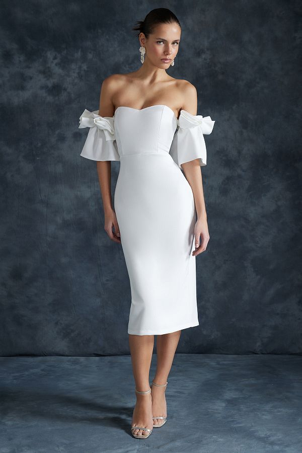 Trendyol Collection-Suknia ślubna typu body-sit w kolorze białym, podszyta, tkana, wieczorowa, na ślub/ślub, sukienka na studniówkę TPRSS23EL00541 1