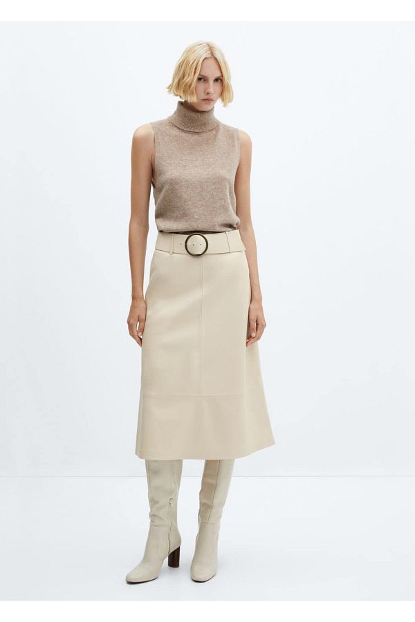 MANGO Leather Look Belted Midi Skirt Trendyol