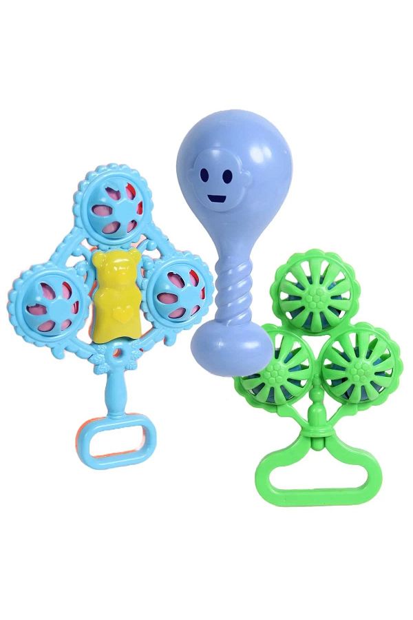BYCEGU-Hand - Eye Coordination Developing Educational Happy Babies Triple Rattle Set in PVC 1