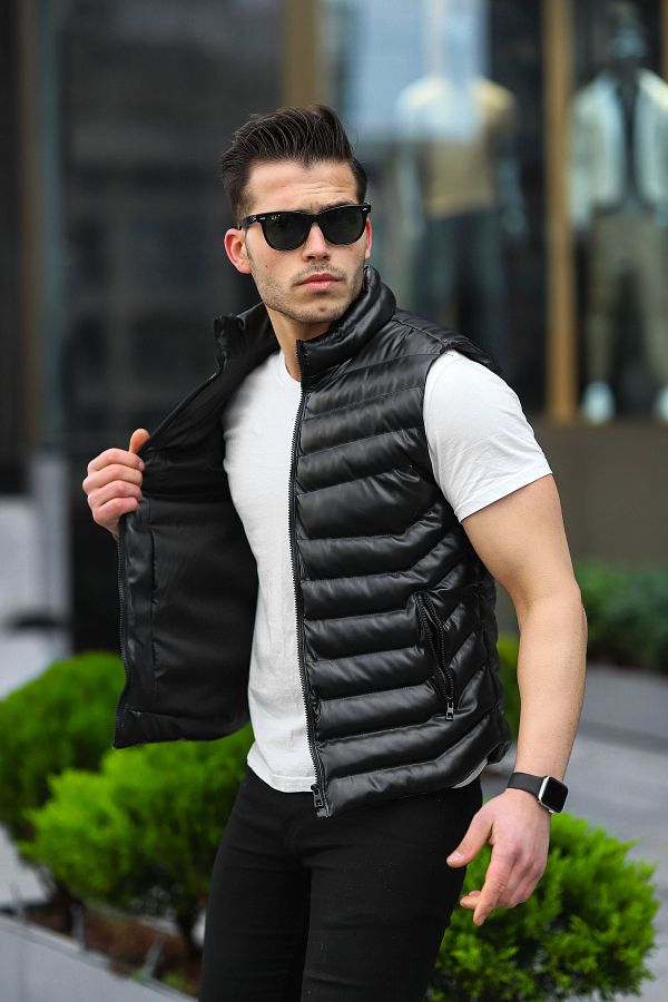 Boymen Men s Black Leather Vest Trendyol