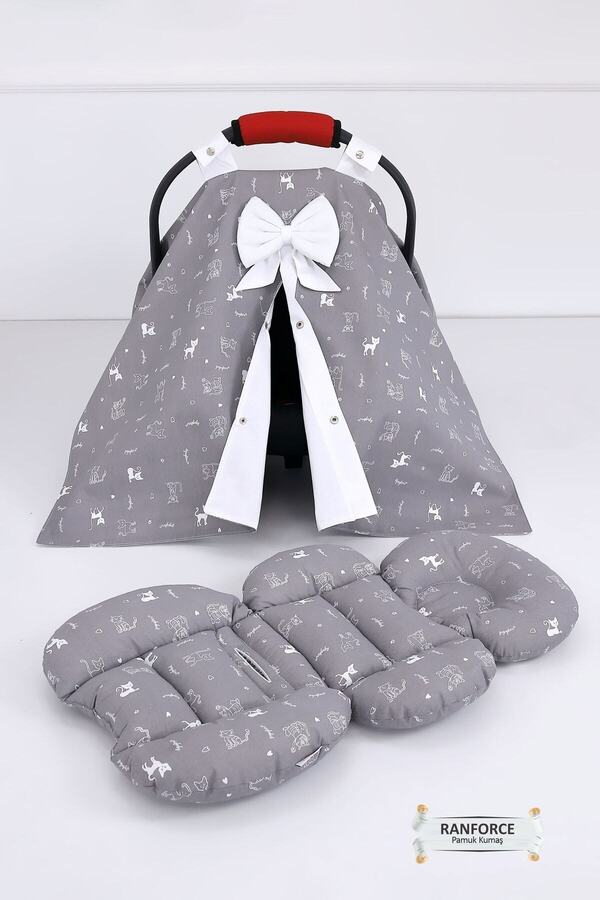 Umaybebek Puset Örtüsü Puset Minderi 2 Parça - Bel Destekli - Kedi Desen