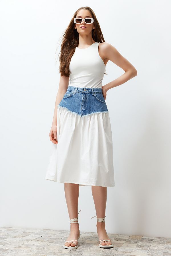 Denim skirt midi colored store