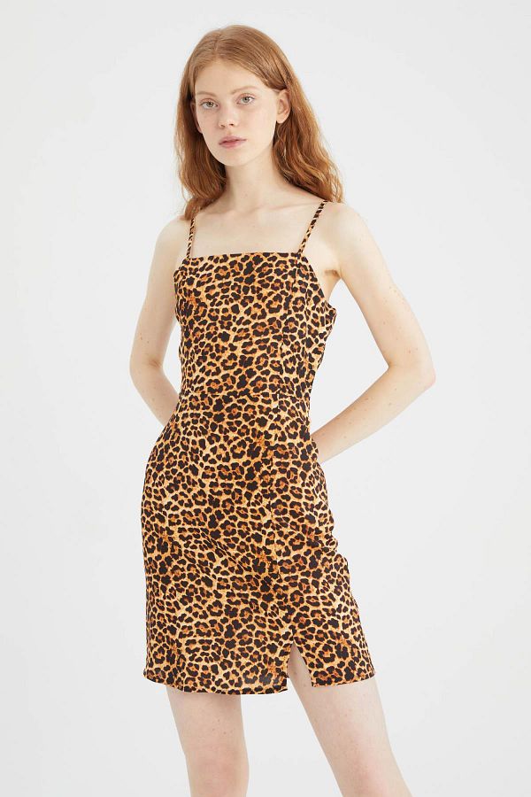 Defacto Coool Bodycon Square Collar Leopard Print Strappy Mini Dress W7603az22sm Trendyol