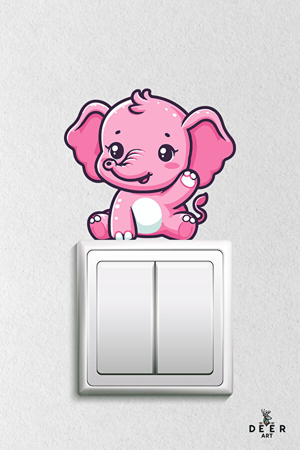 deer art Priz Sticker - Pembe Sevimli Fil Çocuk Odası Dekoratif Duvar Sticker - Dads2