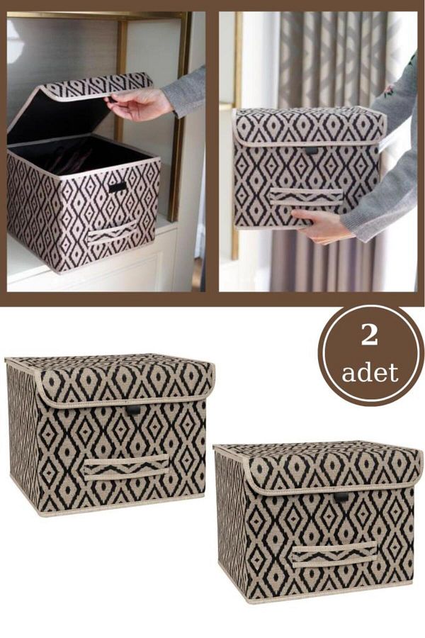 Flosoft-2 Pieces Multi-Purpose Box with Lid, Closet Shelf Organizer, Decorative Storage Box Set of 2 1