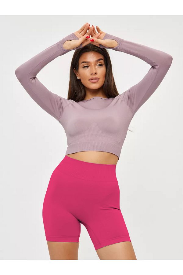 MİSTİRİK-Jerovin Pattern Gathering Knitted Seamless Push Up Effective Short Shorts Pink Color 1