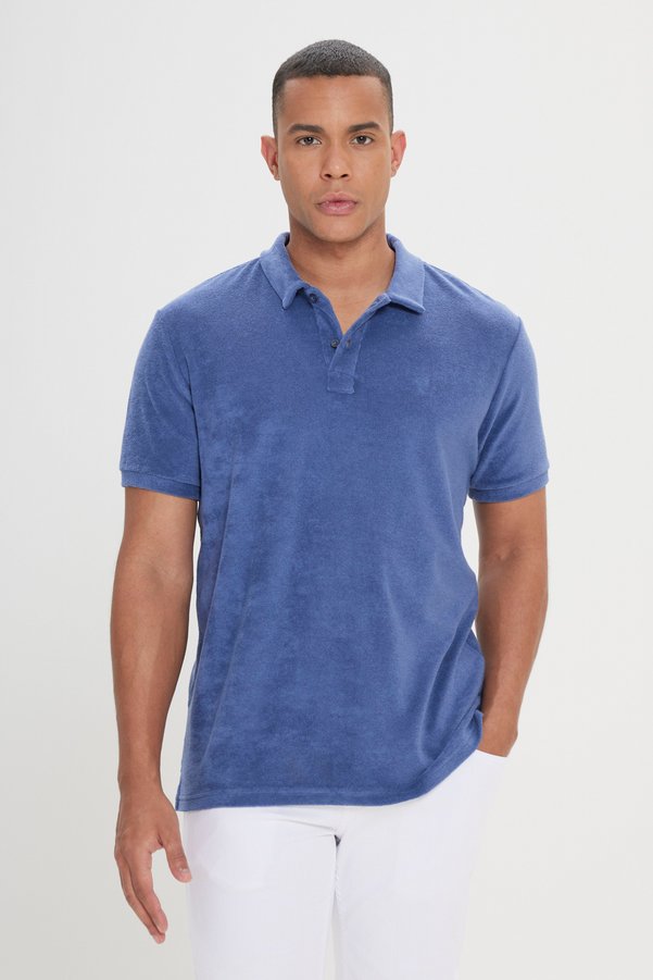 Altınyıldız Classics Men's Indigo Polo Collar Slim Fit T-shirt - Slim Fit Towel Fabric