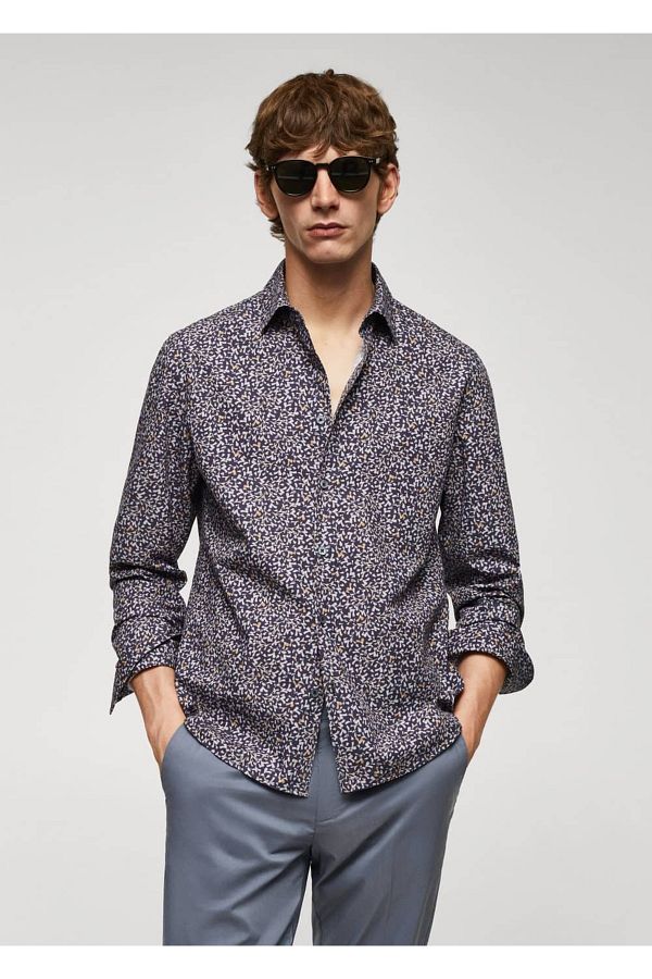MANGO Man-Hemd aus 100 % Baumwolle mit Mikroblatt-Print 1