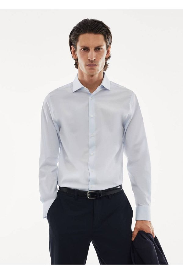 MANGO Man-Stretch Micro Pattern Molded πουκάμισο 1