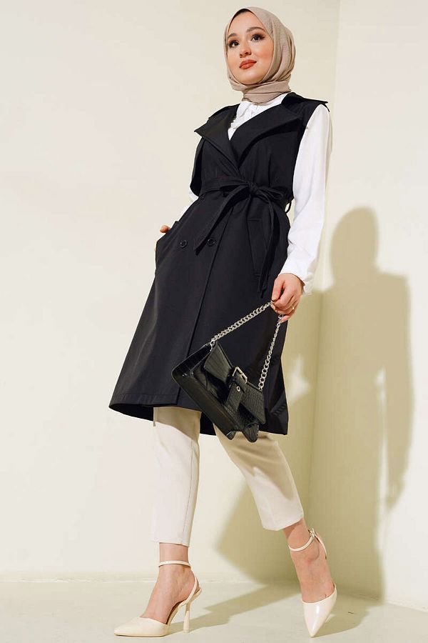 Bigdart-5911 Double Breasted Collar Trench Vest - Black 1