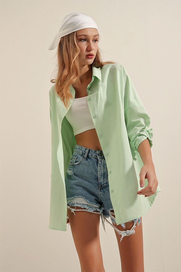 Bigdart-3900 Oversize Long Basic Shirt - E.green 1