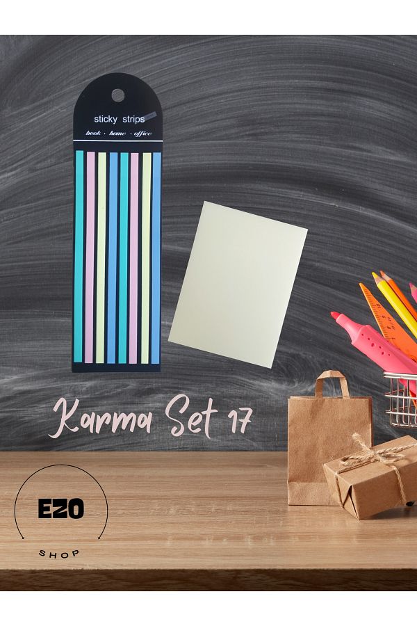 EZOSHOP-Set of 2 Long Ribbon and Square Note Large Size Transparent Adhesive Note Paper Stationery Post It Mixed Set 17 1