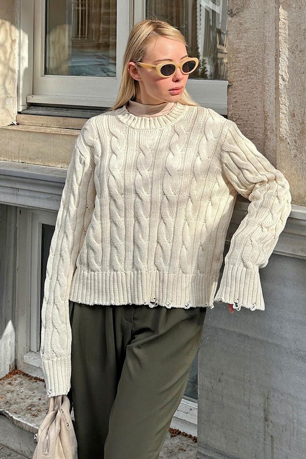 Ripped crew neck sweater on sale