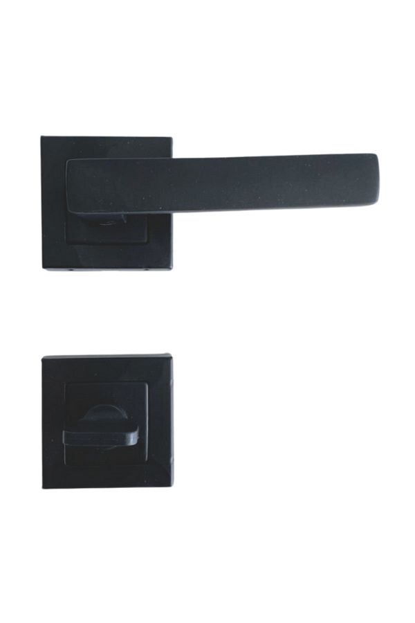 DSYapıAksesuar-Lama Black Square Rosette Door Handle Toilet (WC) and Bathroom Door Handle One Door WC with Rosettes(1 Set) 1