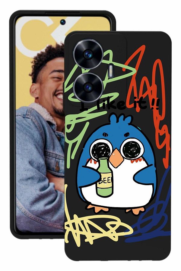 realme-C55 Black Color Silicone Case with Print and Camera Protection 1