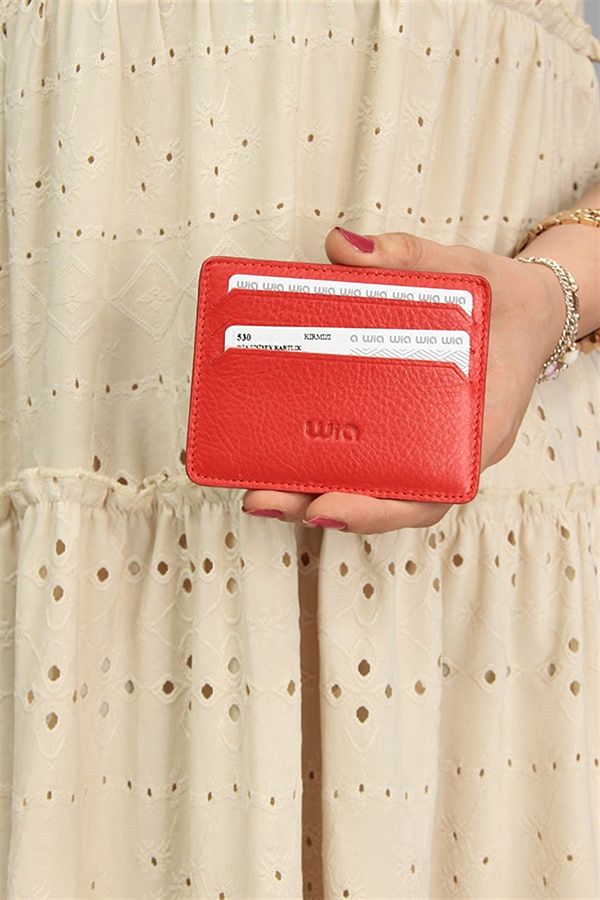 Wia-Unisex Genuine Leather Card Holder, Red 530 1