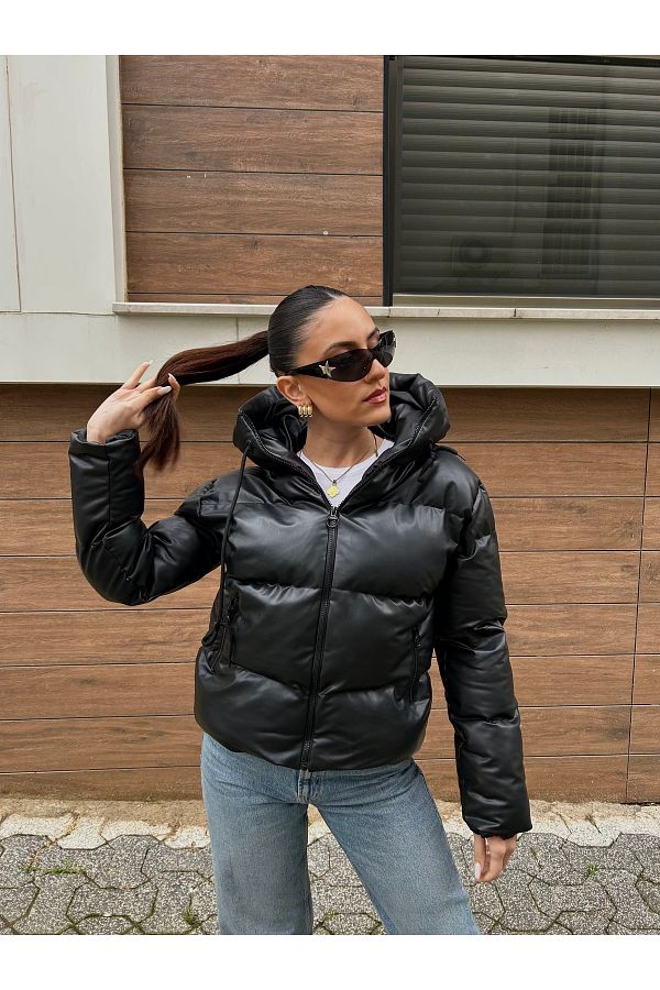 Leather puffer coat womens clearance