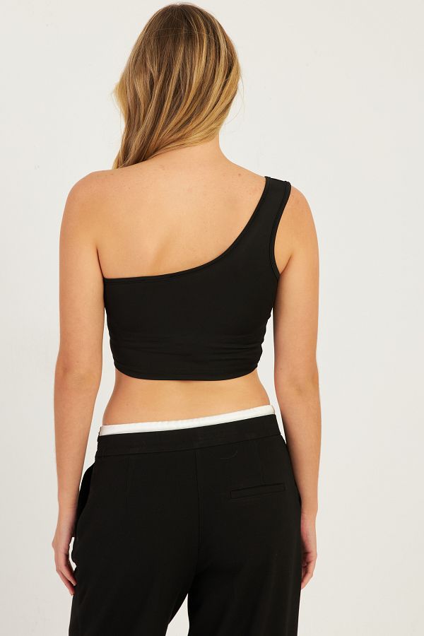 Cool Sexy Woman s Black Single Shoulder Crop Blouse CG338 Trendyol