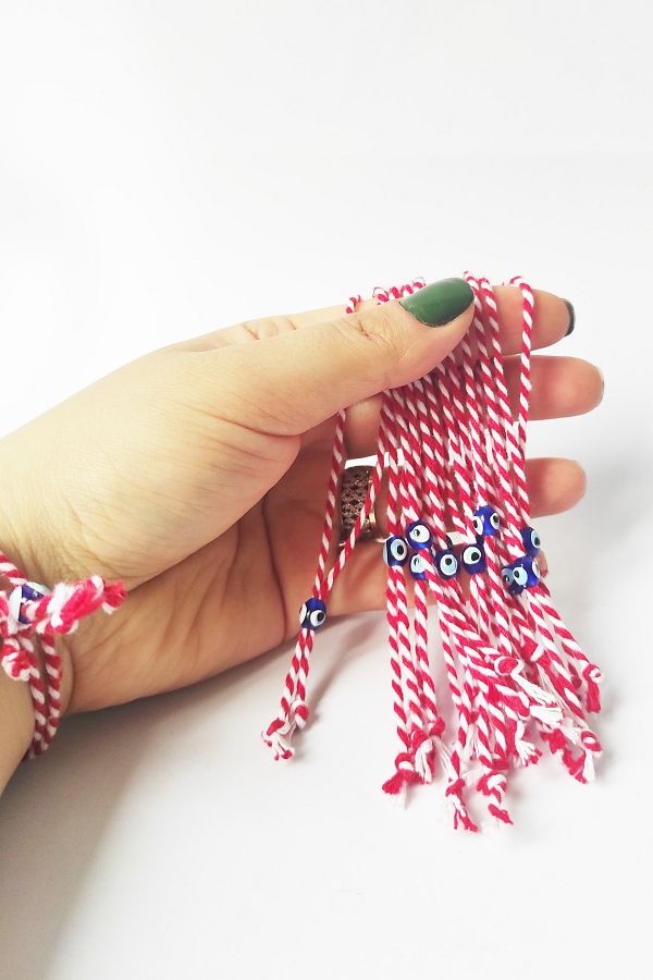 dudu kids 10 Pieces Red and White String Evil Eye Beaded Martenicka Bracelet Lucky Bracelet Trendyol